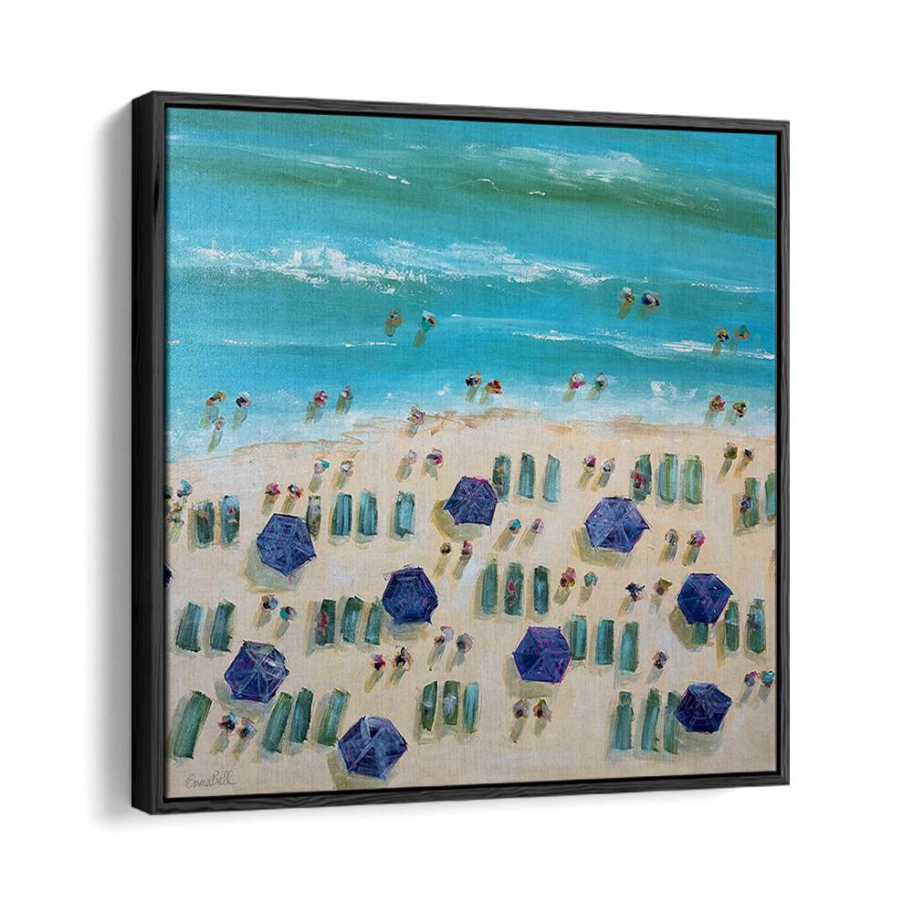 Bright and vibrant BEACH BLISS, BEACH PAINTINGS showcase a lively beach scene with umbrellas and sunbathers, perfect for coastal decor.