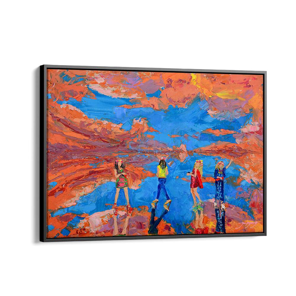 Vibrant SKY FASHION SHOW, PORTRAITS artwork featuring stylish models against a colorful abstract landscape.