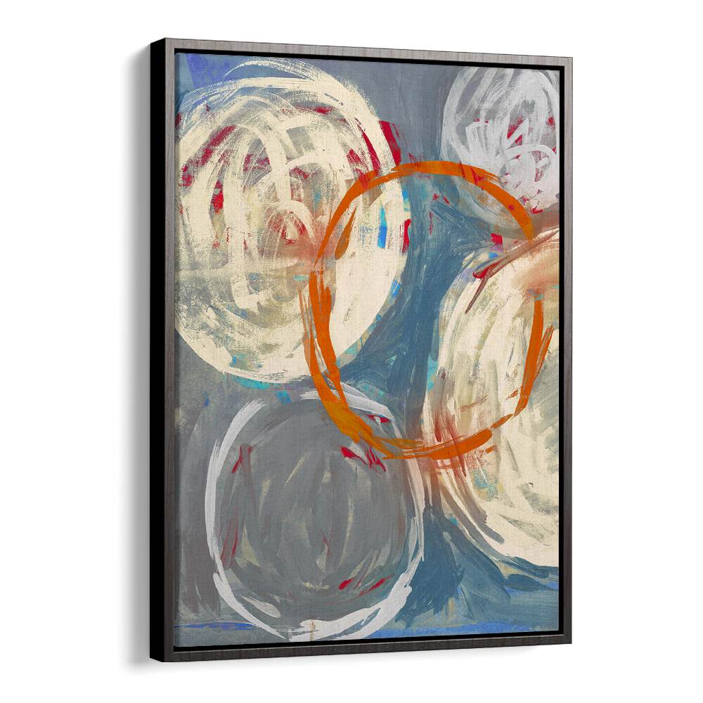 Colorful abstract painting titled LINKED TOGETHER, showcasing vibrant circles and textures for modern decor.