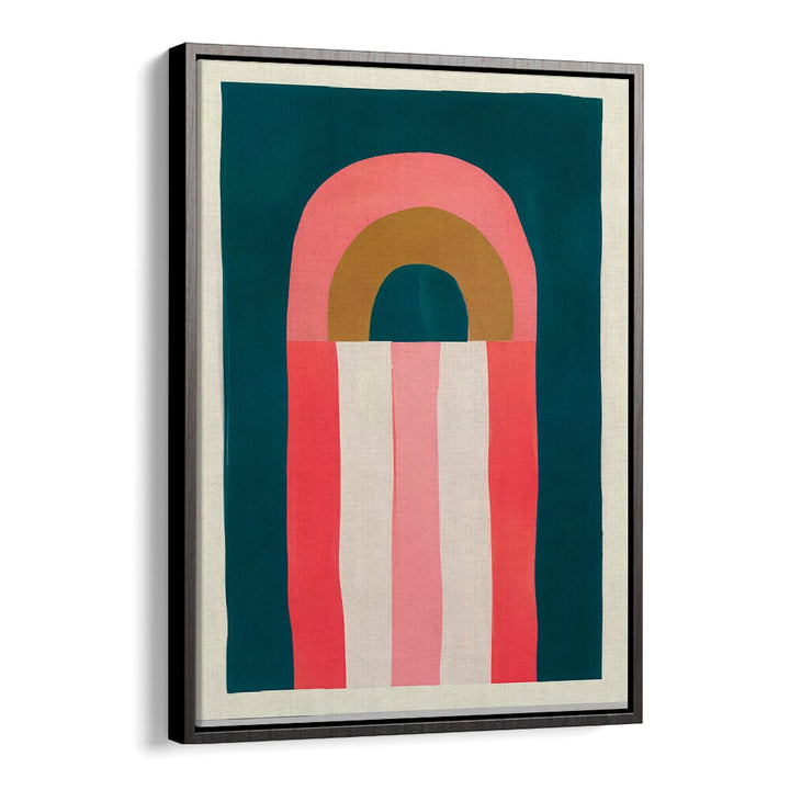 GOLDEN HOUR , GEOMETRIC ART PRINTS featuring bold arches and vertical stripes in coral, pink, mustard, and teal tones.
