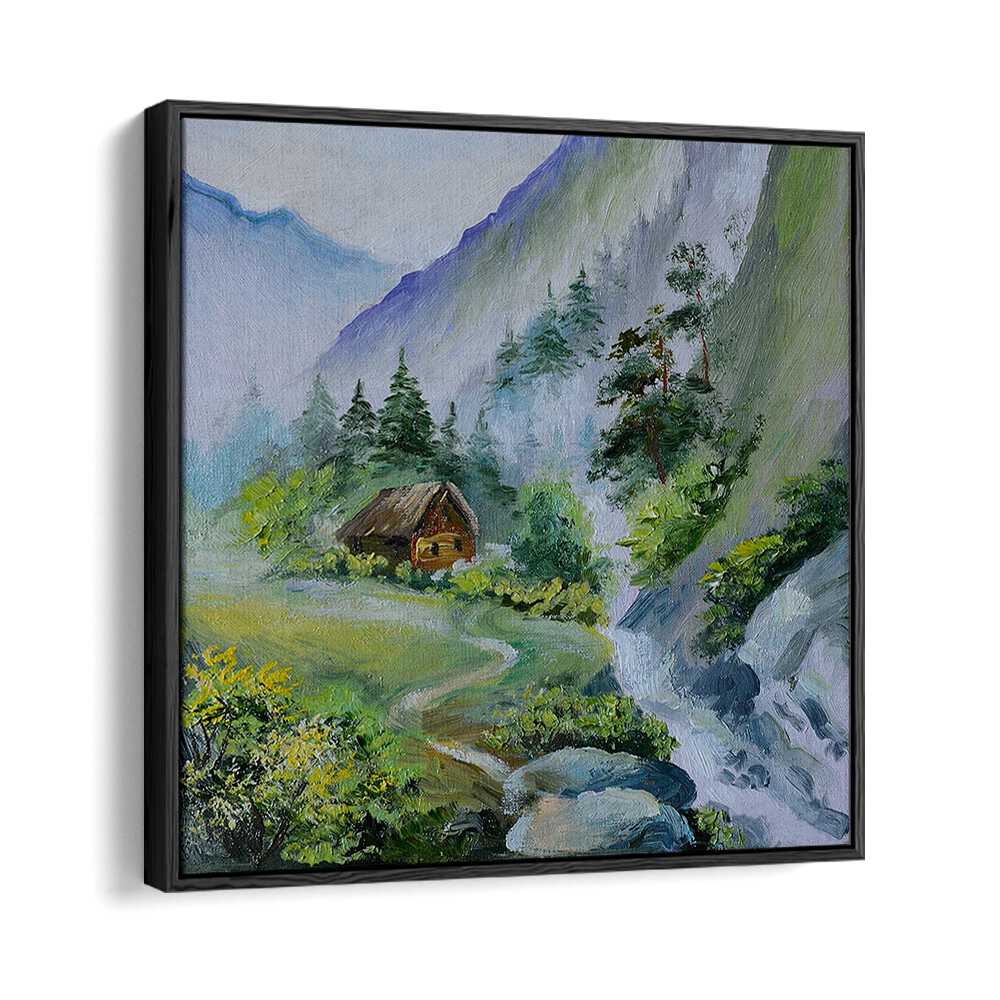 The Old Mill Vintage European Paintings in Black Floater Frame