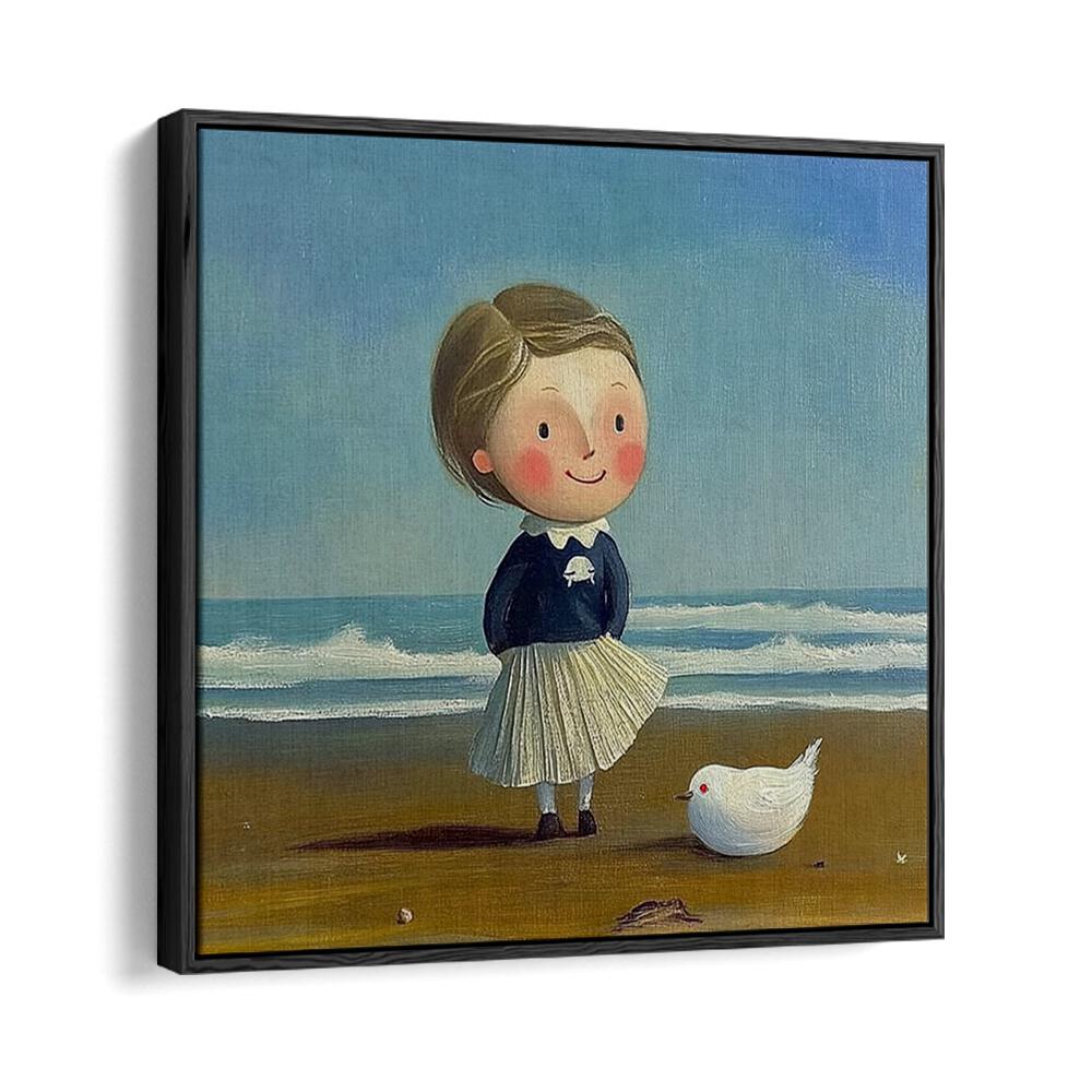 Charming LITTLE GIRL ON THE BEACH II artwork, capturing childhood joy by the sea, perfect for home decor.