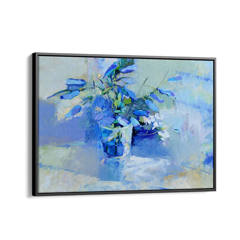 Elegant BELLS, ABSTRACT PAINTINGS capture a serene floral arrangement in calming blue tones, perfect for home decor.