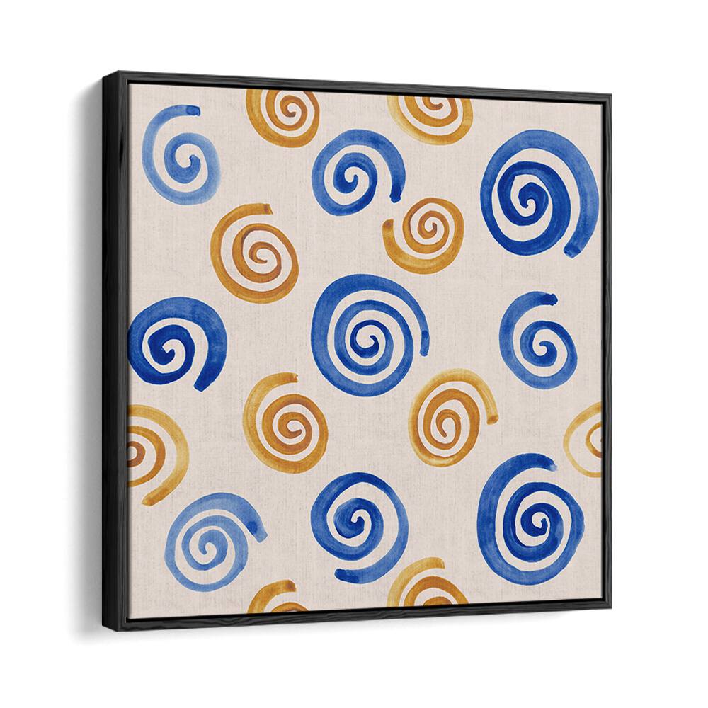 Vibrant WATERCOLOUR TILE XV, ABSTRACT PAINTINGS with stylish blue and orange spirals, perfect for elegant home decor.