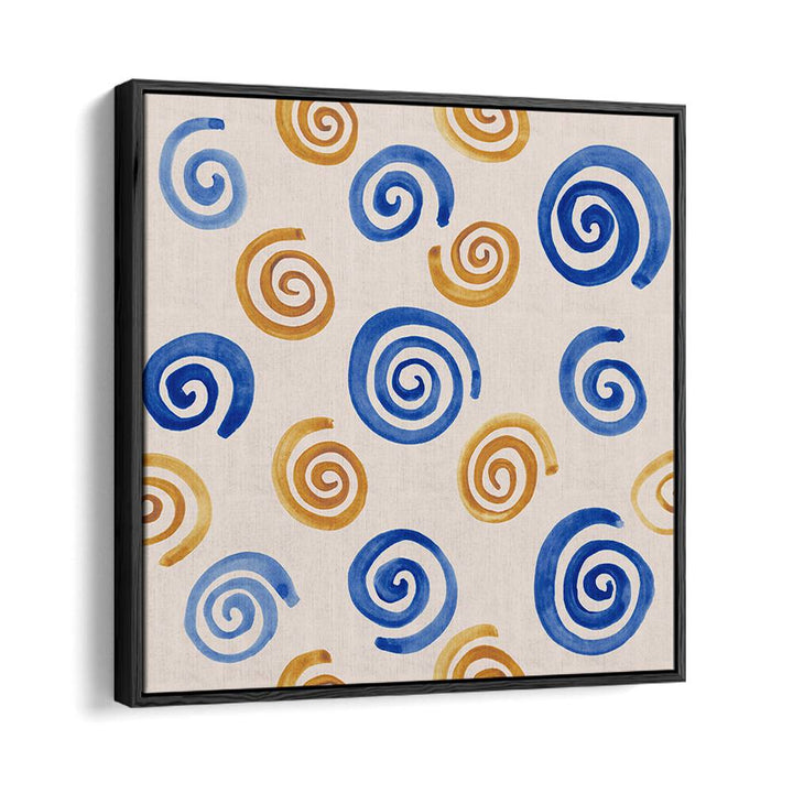 Vibrant WATERCOLOUR TILE XV, ABSTRACT PAINTINGS with stylish blue and orange spirals, perfect for elegant home decor.