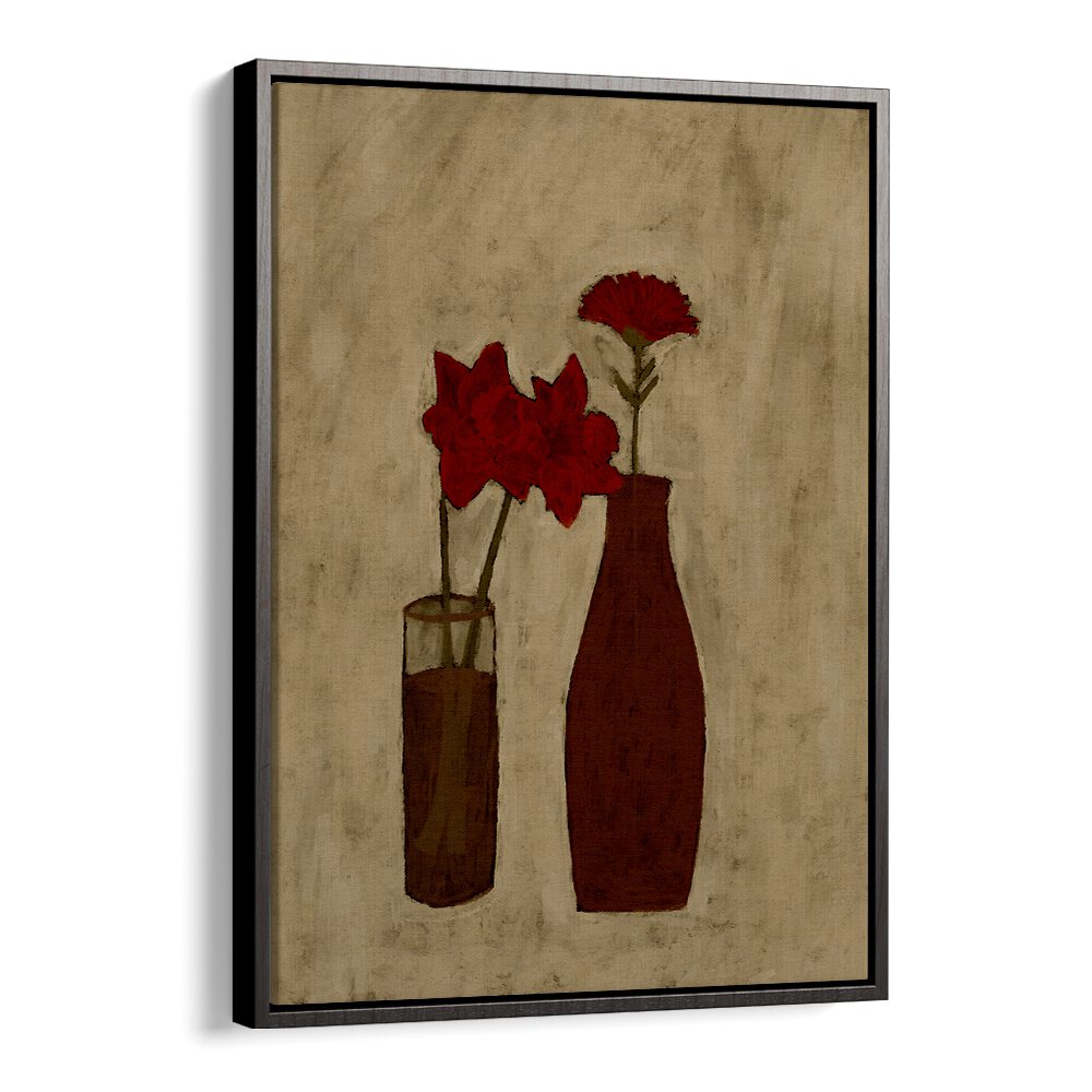 Elegant BLOSSOM BLEND, FLORAL FLOWER PAINTINGS featuring vibrant red flowers in stylish vases for a charming decor touch.