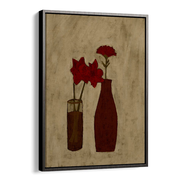 Elegant BLOSSOM BLEND, FLORAL FLOWER PAINTINGS featuring vibrant red flowers in stylish vases for a charming decor touch.