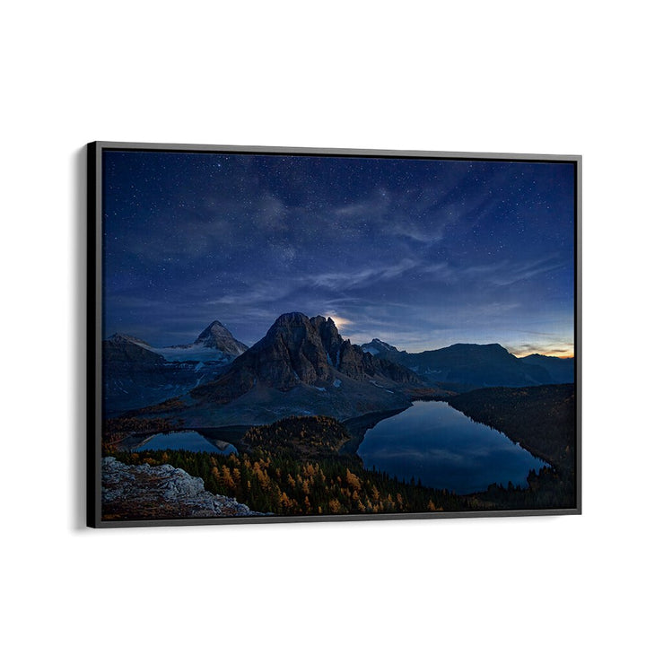 Stunning STARRY NIGHT AT MOUNT ASSINIBOINE, PHOTOGRAPHY PRINTS showcasing a starry sky over majestic mountains.