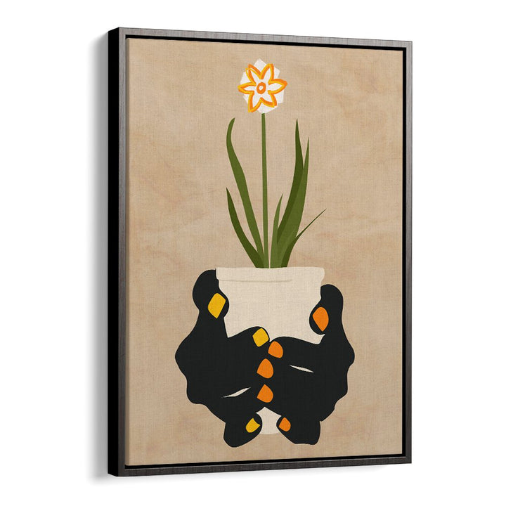 HOLDING HOPE, FLORAL FLOWER PAINTINGS features elegant hands cradling a flower pot, symbolizing resilience and inspiration.