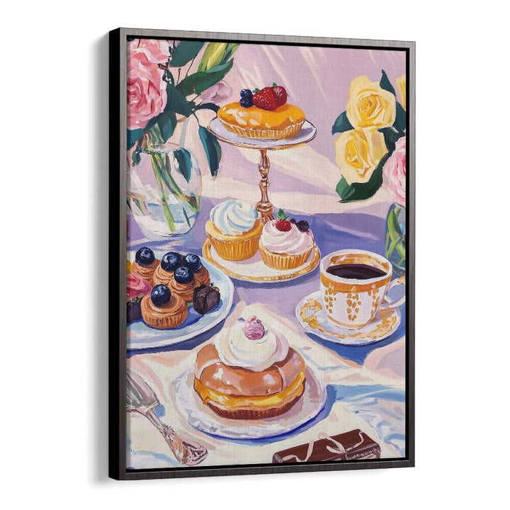 Elegant DESSERT TABLE, KITCHEN POSTERS featuring delicious pastries and flowers, perfect for celebrations and gatherings.