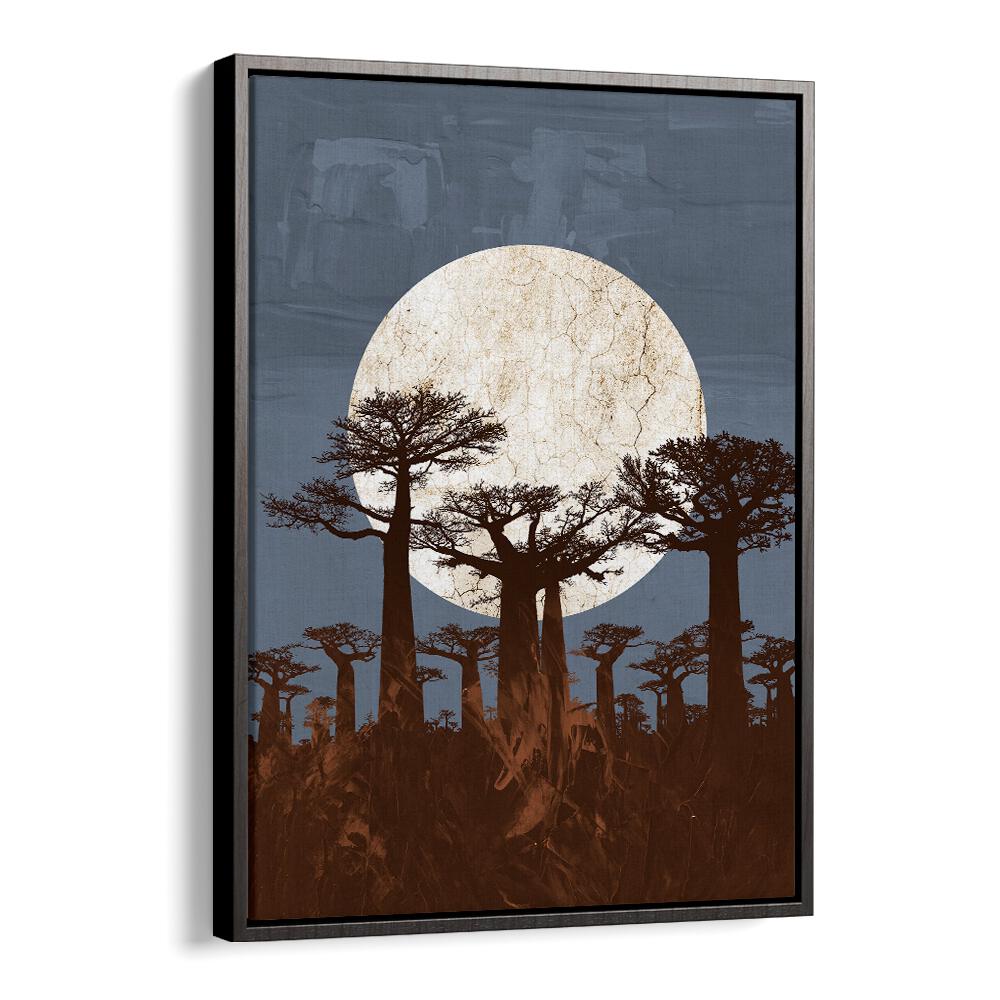 Elegant ONYESHA ODILI, AFRICAN ART PAINTINGS showcasing baobab trees against a moonlit sky, perfect for your decor.