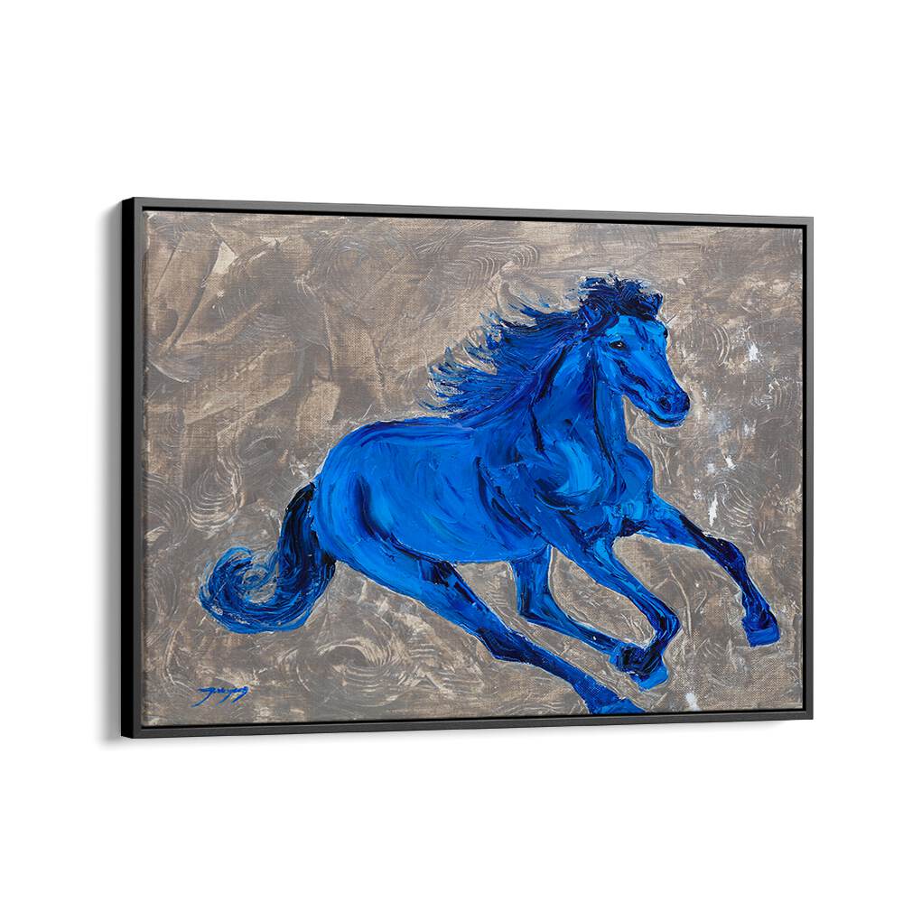 Vibrant BLUE HORSE captures motion in this stunning ANIMAL PAINTINGS artwork, perfect for any modern decor.