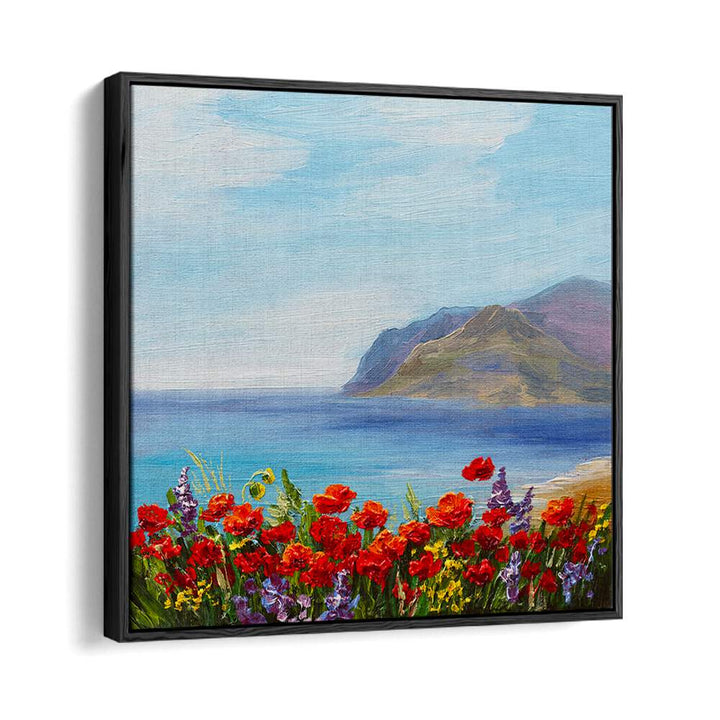 Blooming Landscape Vintage European Paintings in Black Floater Frame