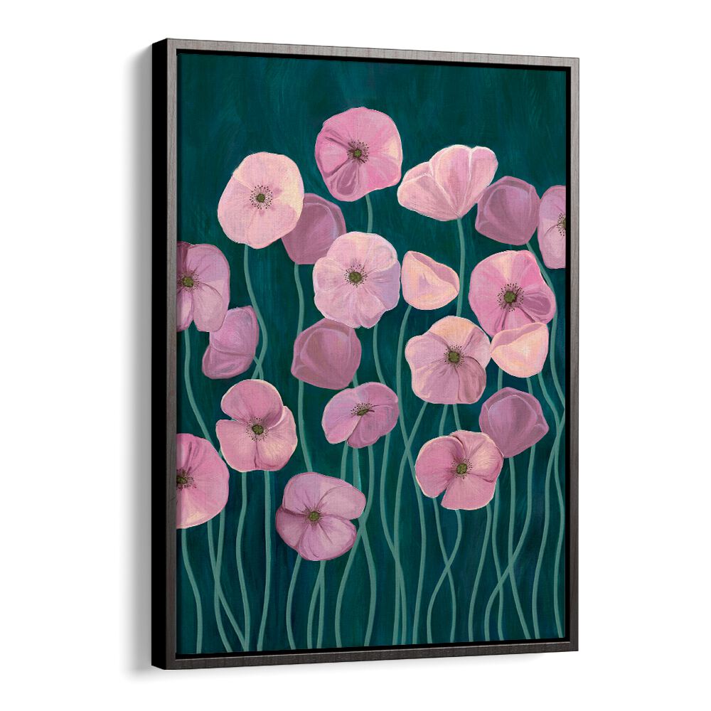 Vibrant pink poppies in "PINK POPPIES II, FLORAL FLOWER PAINTINGS" bring elegance to any space. Perfect for decor.