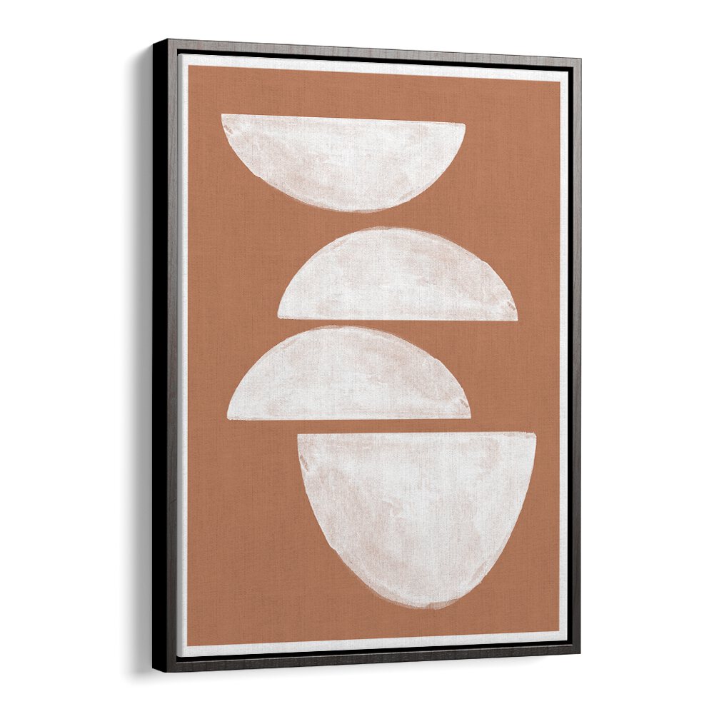 Elegant BALANCE AND SIMPLICITY, GEOMETRIC ART PRINTS featuring abstract white shapes on a warm background for serene decor.