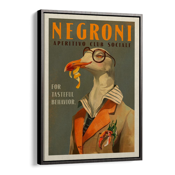 VINTAGE ART DECO NEGRONI POSTER OF A FANCY SEAGULL BY THE WHISKEY GINGER ,WALL ART PRINTS