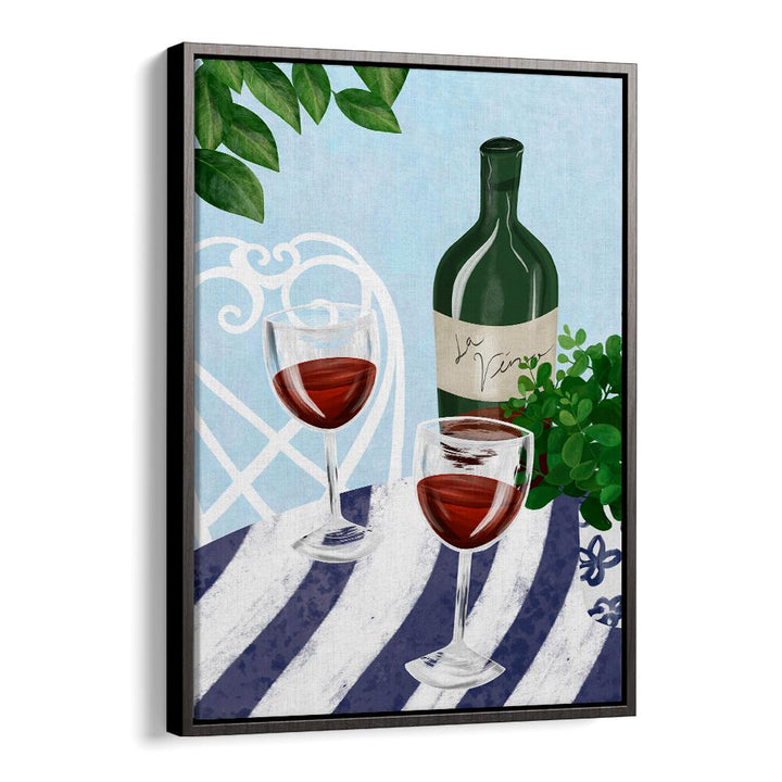 Elegant depiction of RED WINE UNDER THE TREE, BAR & CAFE ART with two glasses and a bottle, perfect for your space.