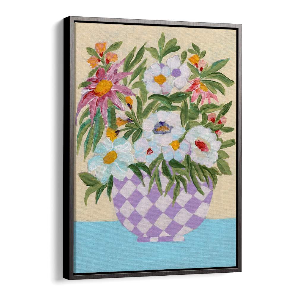 CHECKERD POT , FLORAL FLOWER PAINTINGS