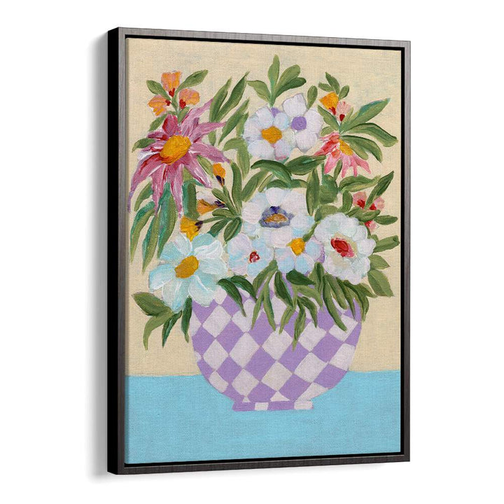 CHECKERD POT , FLORAL FLOWER PAINTINGS