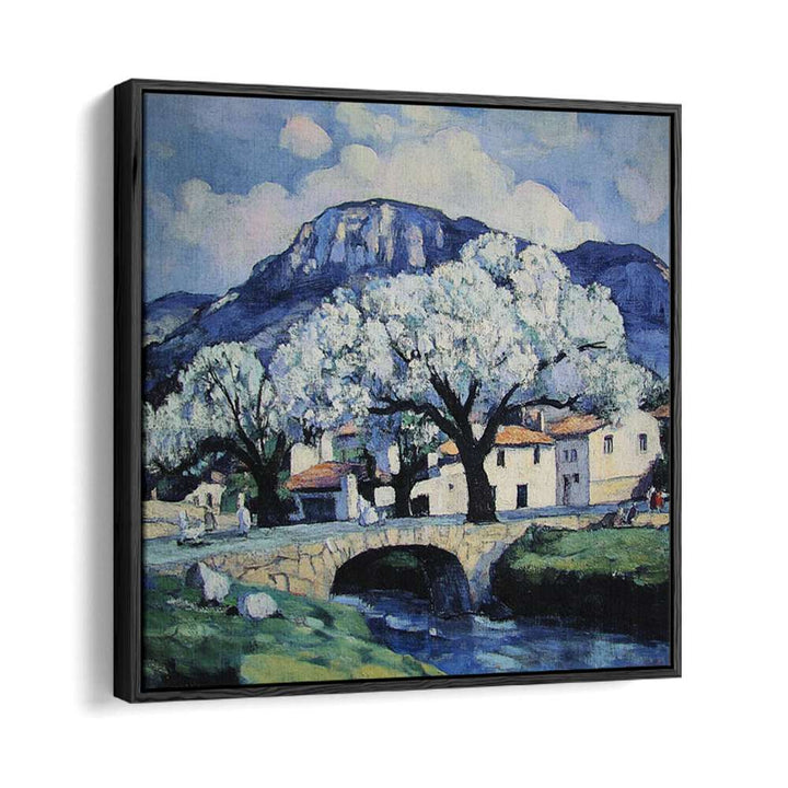 Stunning BRIDGE OVER A STREAM artwork, perfect for enhancing home or garden decor with serene landscape charm.