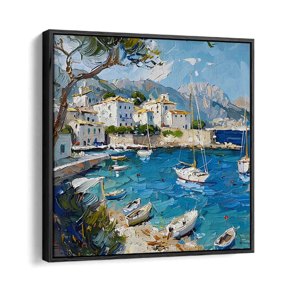 Vibrant painting of the BLUE MEDITERRANEAN SEA MALLORCA showcasing serene coastal beauty and Mediterranean lifestyle.
