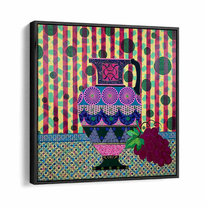 Colorful SUMMER NIGHT DREAM, KITCHEN POSTERS featuring a vibrant vase and grapes, perfect for summer decor.