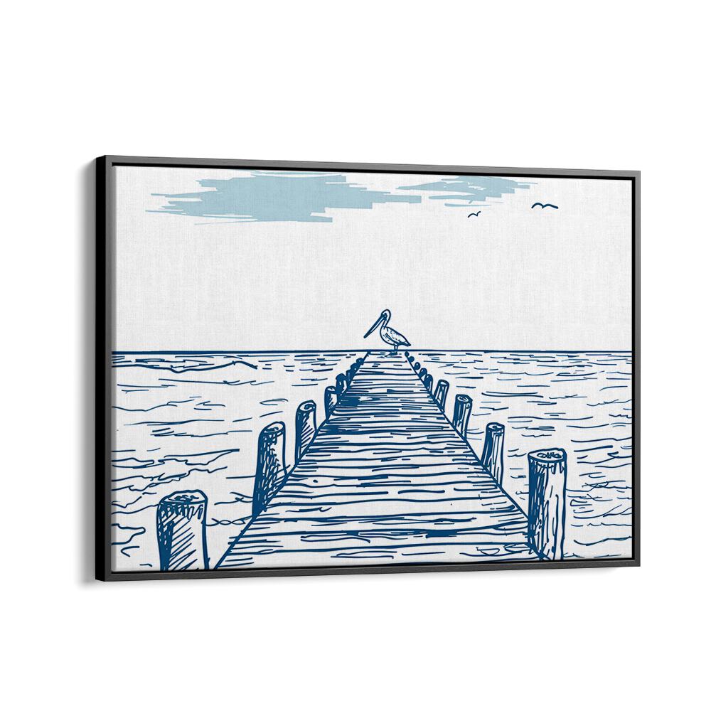 Elegant PELICAN PIER, BEACH PAINTINGS showcasing a serene pier and bird, perfect for enhancing your outdoor decor.