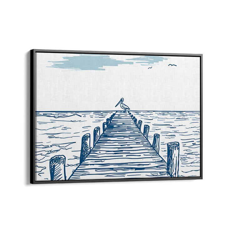 Elegant PELICAN PIER, BEACH PAINTINGS showcasing a serene pier and bird, perfect for enhancing your outdoor decor.