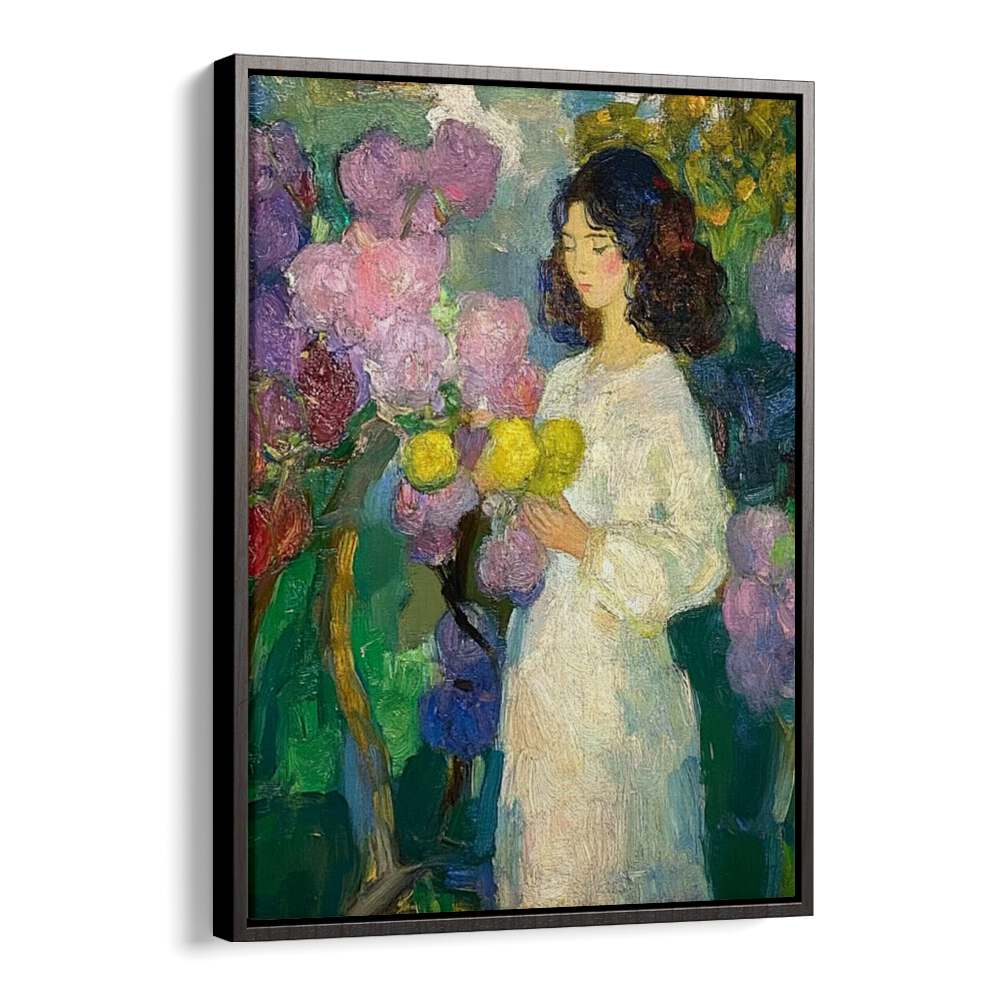 Enchanting GIRL IN THE GARDEN artwork showcases nature's beauty and femininity, perfect for any serene space.