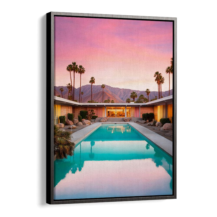 Stunning MID-CENTURY POOL, BEACH PAINTINGS showcasing retro elegance and modern charm by Philippe Hugonnard.