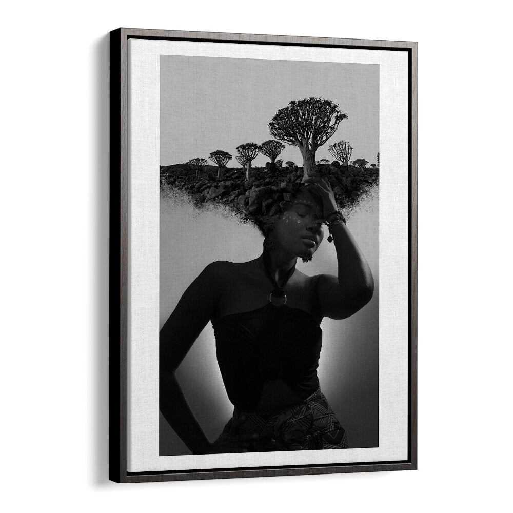NAMBIA THOUGHTS, SURREAL ART PRINTS featuring a striking black-and-white design blending nature and emotion.