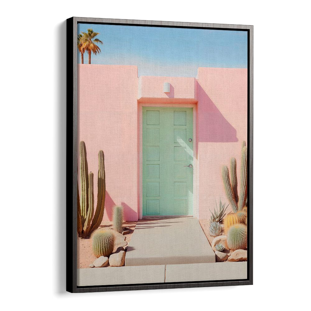 Vibrant pastel colors and cacti adorn this stylish Palm Springs door, perfect for beach paintings lovers.