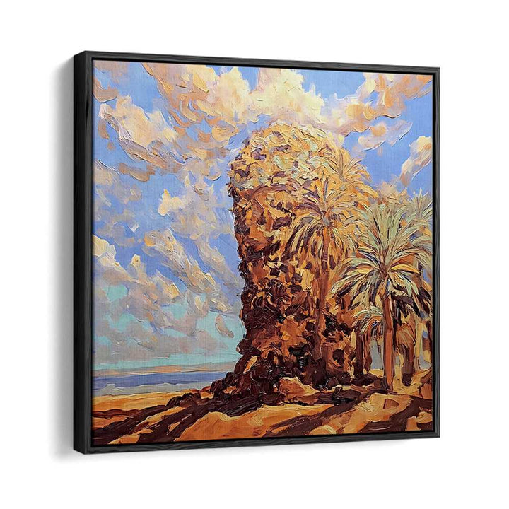 Luxurious art piece "PALMS BY THE SEA" evokes coastal tranquility for your home décor, enhancing any space beautifully.