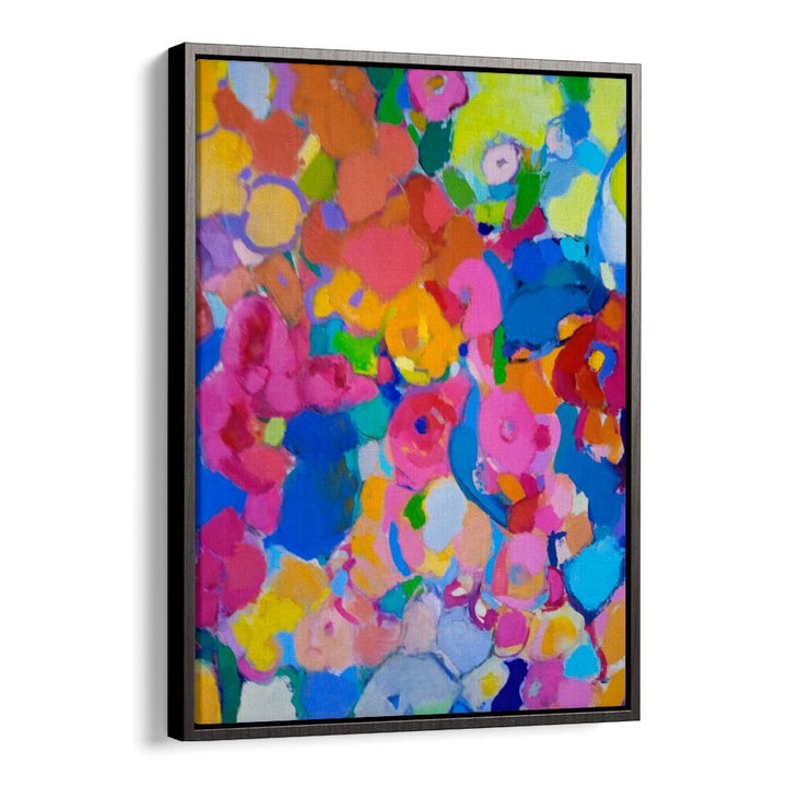 Colorful abstract painting titled FLOWERS FANTASY, showcasing vibrant floral designs for elegant home decor.