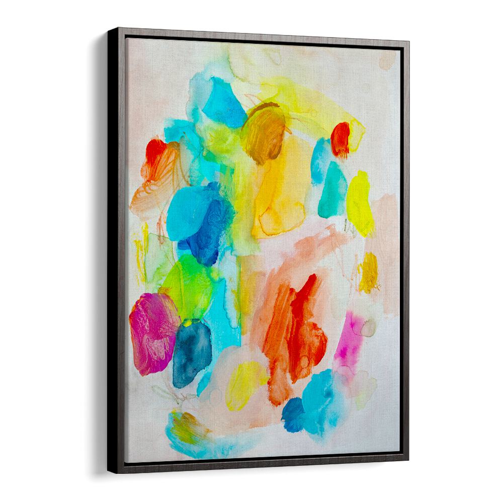 Colorful abstract painting showcasing a vibrant blend of vivid colors, enhancing any space with artistic flair.