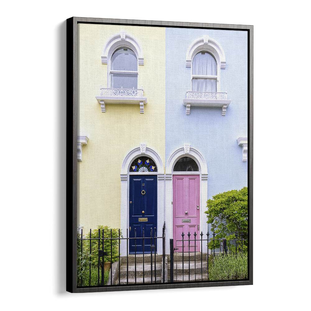 Vibrant DOORS OF LONDON, PHOTOGRAPHY PRINTS showcasing charming blue and pink doors, perfect for home decor.
