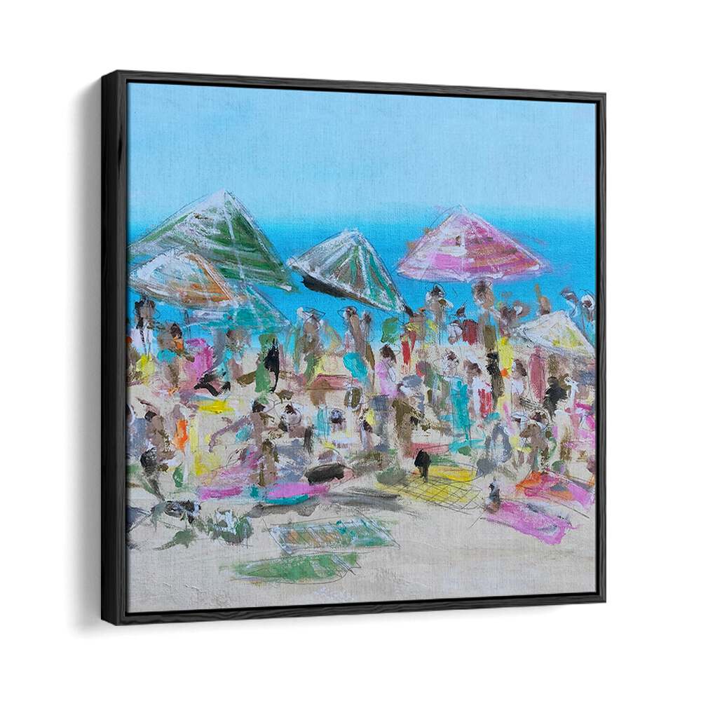 Colorful beach scene capturing the essence of VIBRANT BEACH BLISS, BEACH PAINTINGS for your seaside-inspired decor.