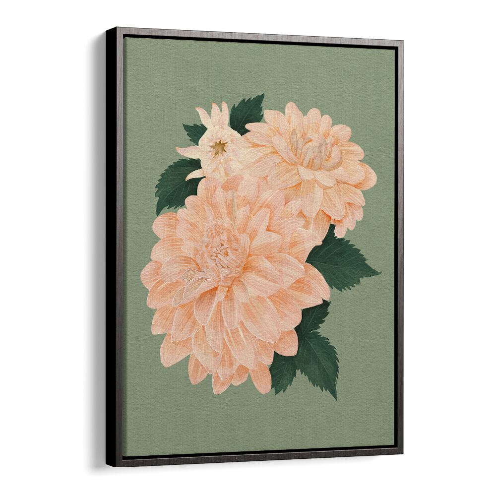 Elegant AQUAA CREAL CHIFFON II, FLORAL FLOWER PAINTINGS featuring soft blooms on a textured green background.