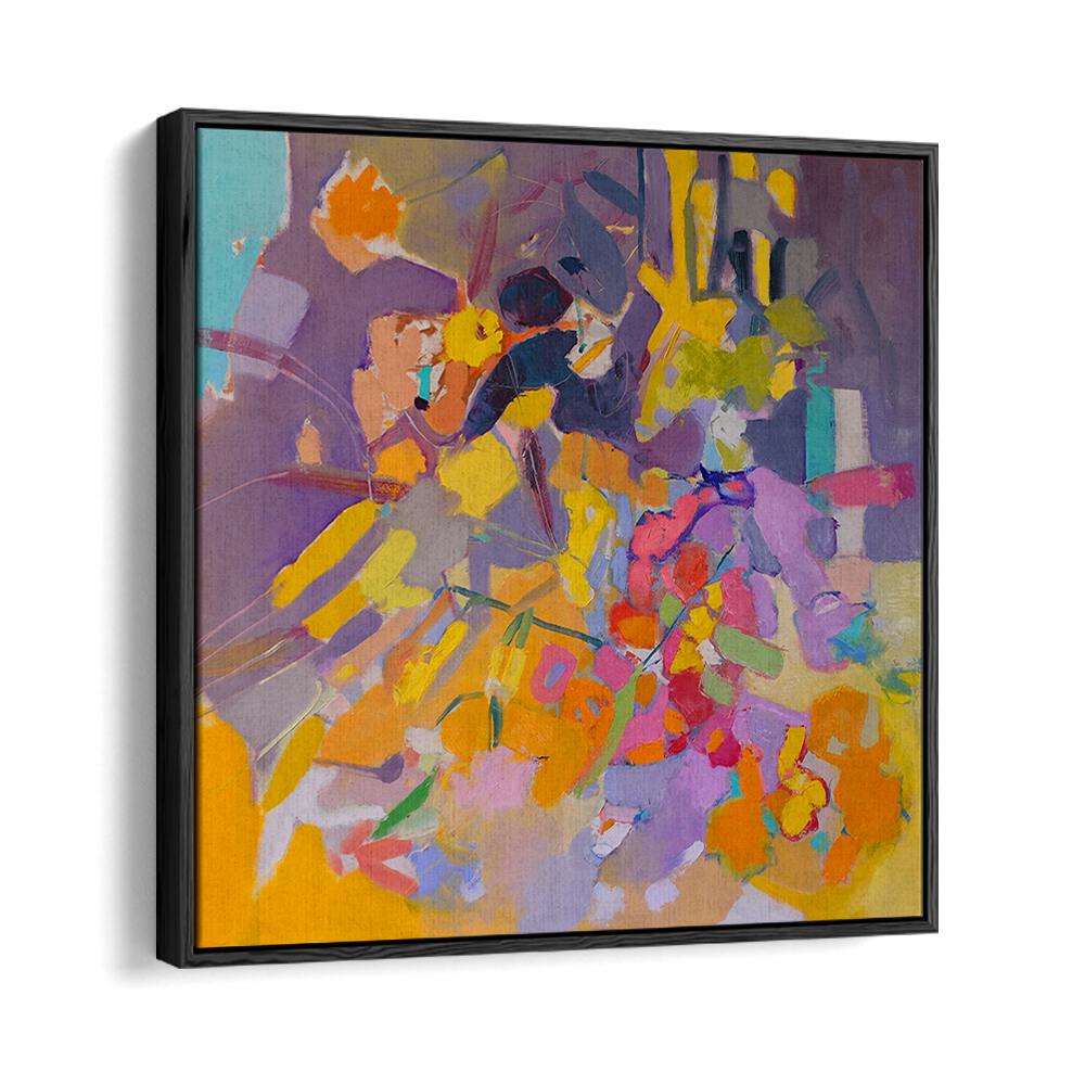 Vibrant orange flowers in an abstract painting, perfect for home decor lovers seeking a colorful touch. ORANGE FLOWERS, ABSTRACT PAINTINGS.