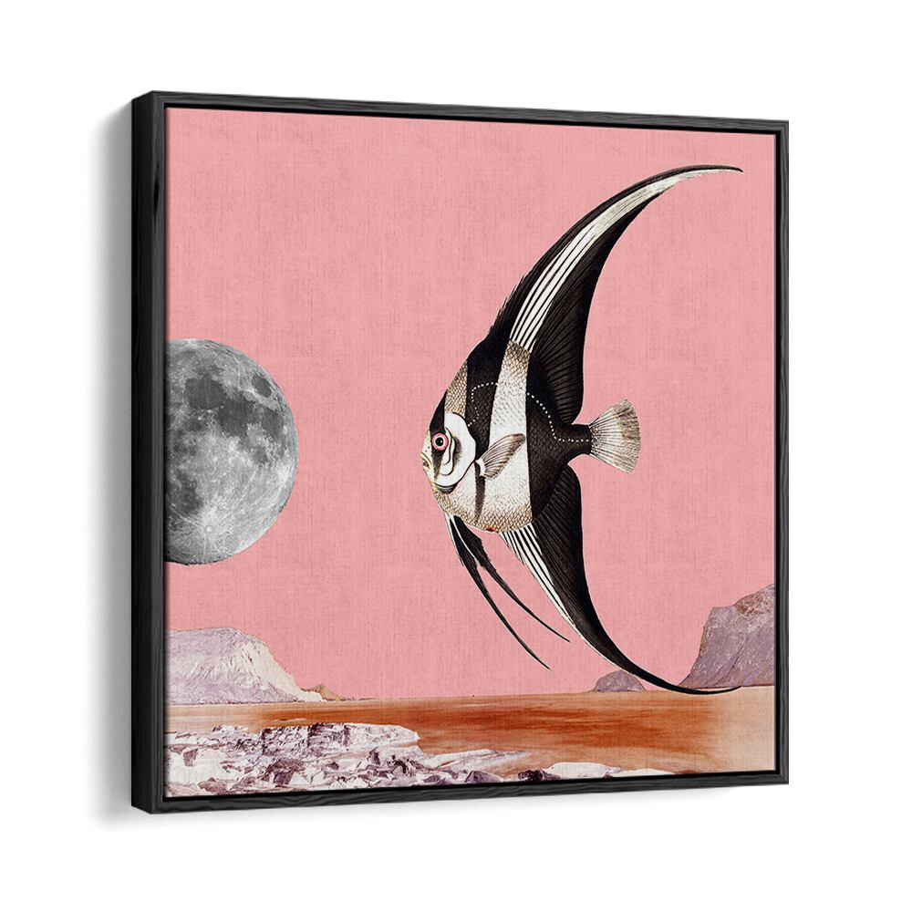 Abstract artwork featuring a fish against a pink backdrop, perfect for enhancing your space with PLENTY OF FISH, BEACH PAINTINGS.