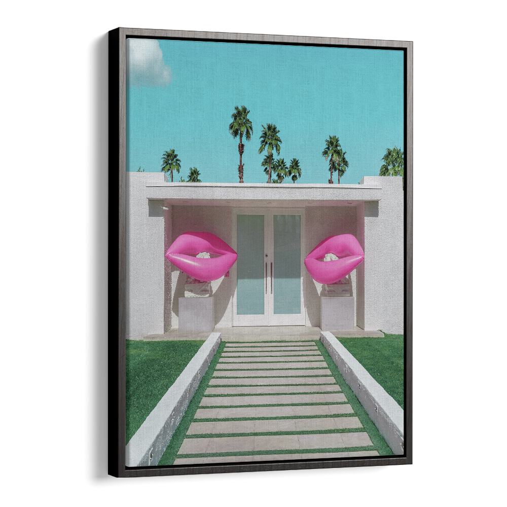 surreal painting - MID-CENTURY MODERN HOUSE WITH PINK LIPS by Asianmonk