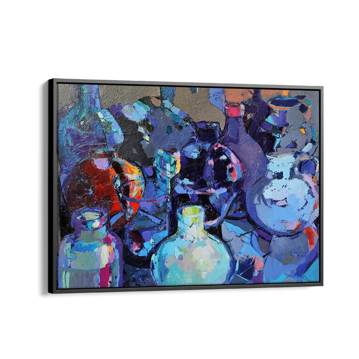 Colorful abstract painting showcasing GLASS. JUGS, enhancing elegance in beverage presentation for any space.
