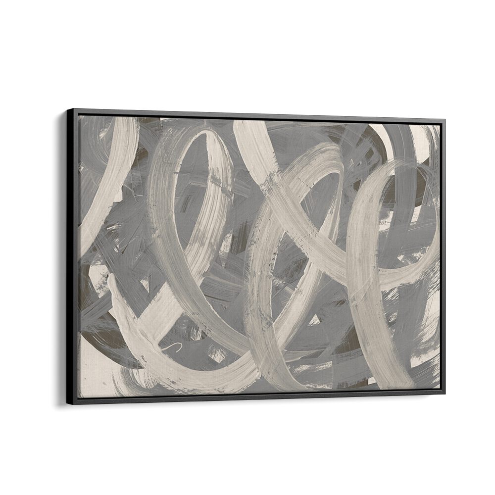 Abstract painting titled TRAILS BEHIND features dynamic brush strokes in muted tones, perfect for art enthusiasts.