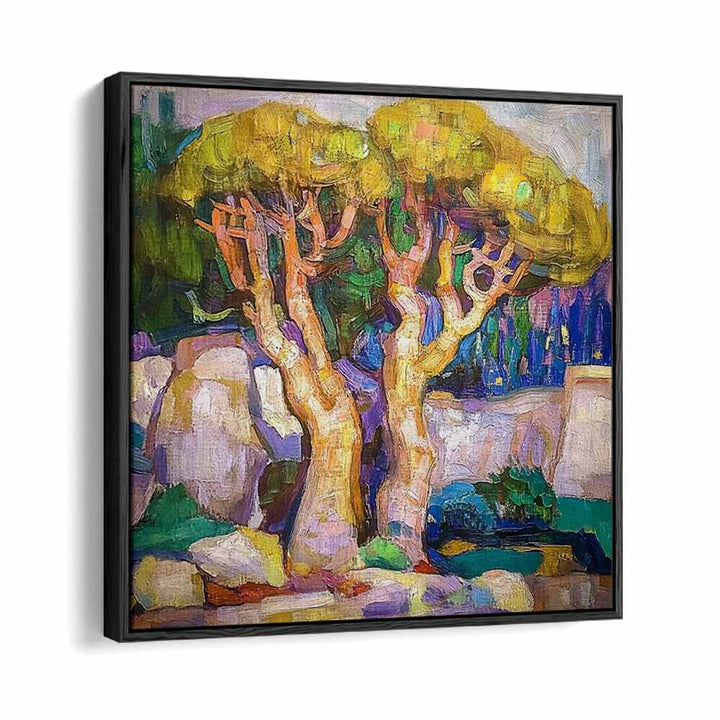 Colorful artwork of TREES BY THE SEA MALLORCA, enhancing coastal elegance in your home décor.