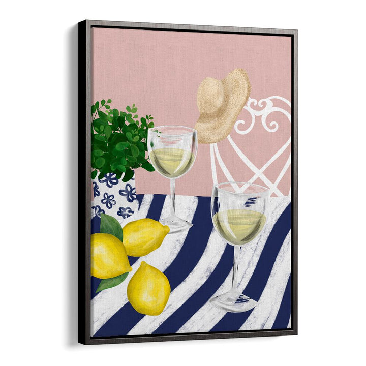 Charming cafe art featuring two glasses of white wine, perfect for a cozy vibe in your bar. Ideal for "WHITE WINE FOR TWO , BAR."