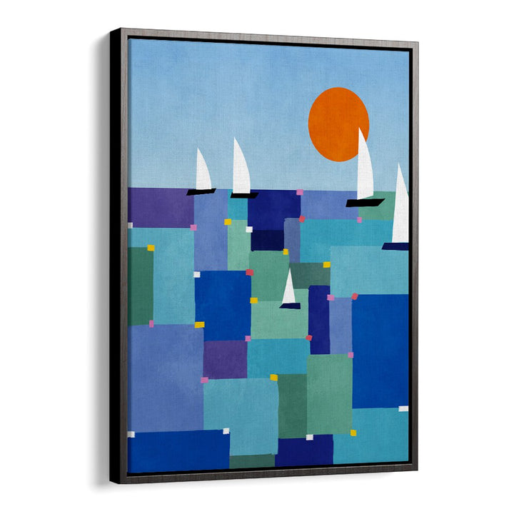 Vibrant RADIANT OCEAN VOYAGE, BEACH PAINTINGS showcasing colorful sailboats against a serene sea backdrop.