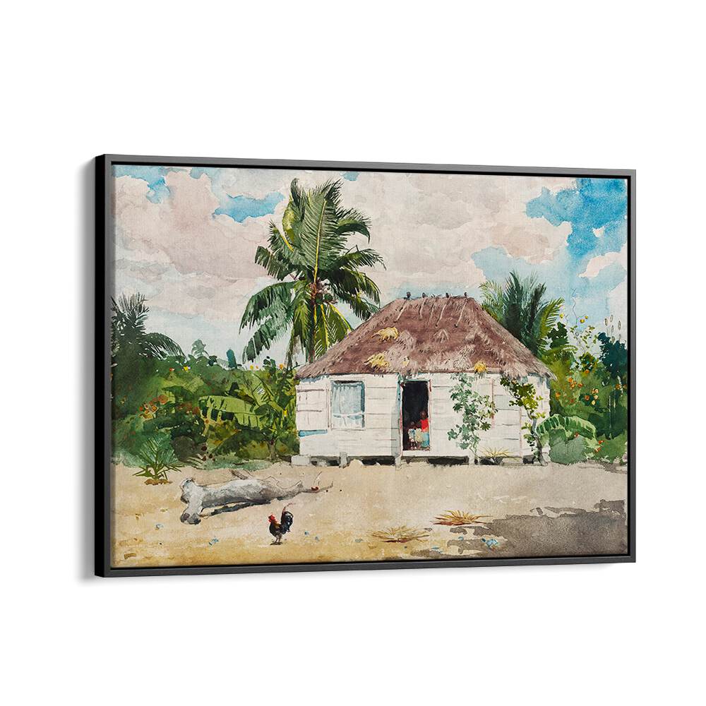 NATIVE HUT AT NASSAU (1885) , VINTAGE PAINTINGS