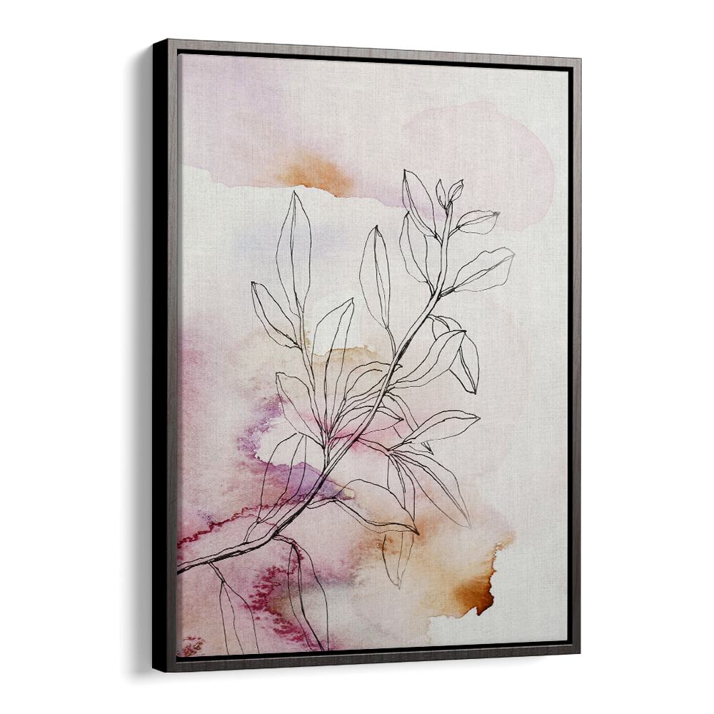 Elegant WHISPER PETALS III, FLORAL FLOWER PAINTINGS with delicate line art and soft watercolor background.