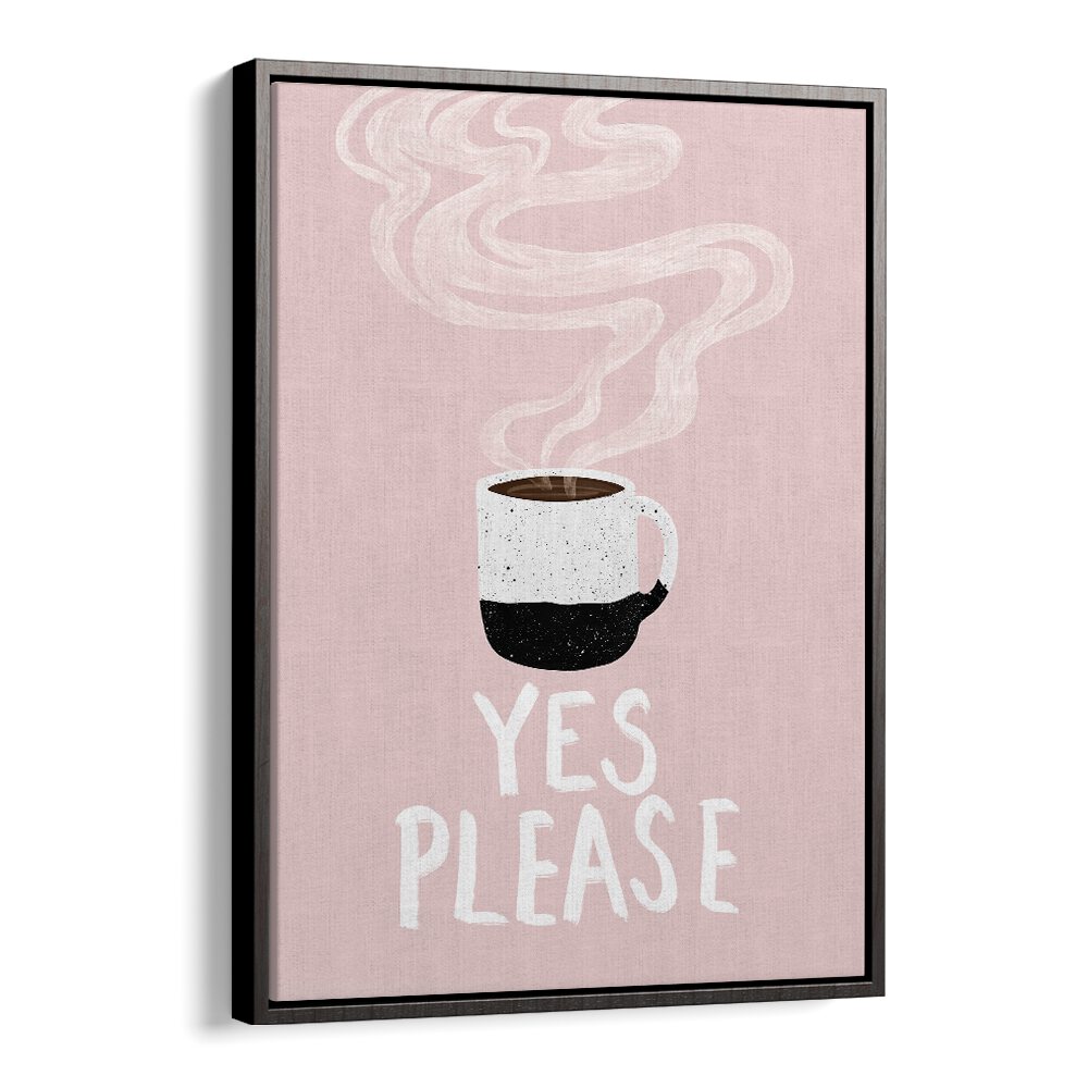 Framed wall art featuring a coffee cup with "YES PLEASE , BAR" text, perfect for cafe decor.