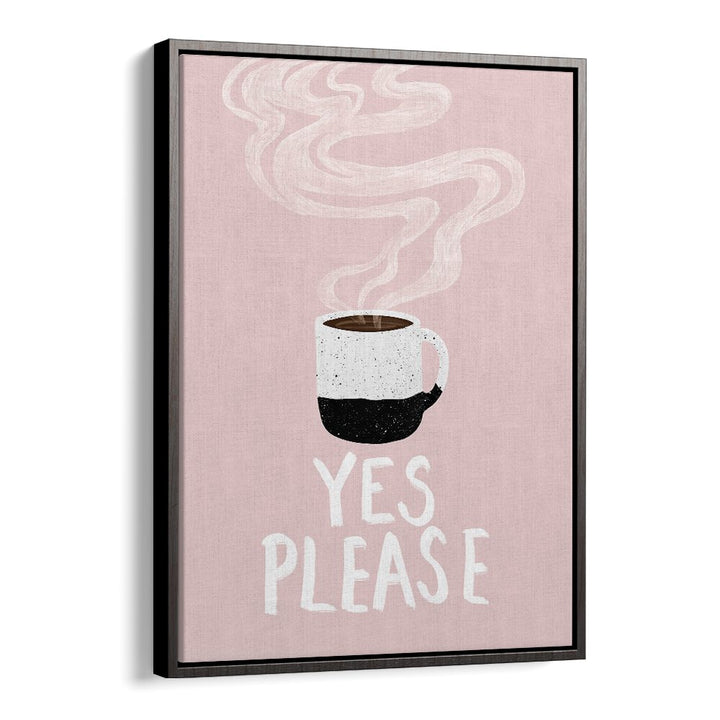 Framed wall art featuring a coffee cup with "YES PLEASE , BAR" text, perfect for cafe decor.
